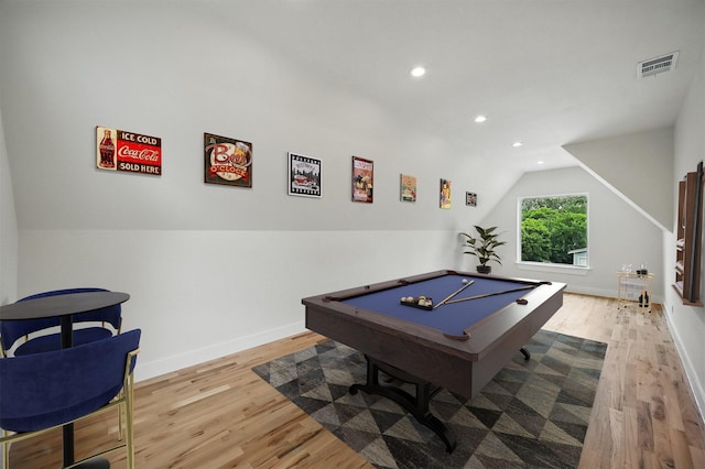 1224 S Pine St, Grapevine, TX 76051 - rec room featuring wood finished floors, lofted ceiling, billiards table, recessed lighting, and baseboards