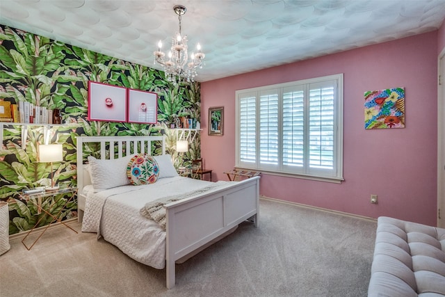 10542 Vinemont St, Dallas, TX 75218 - carpeted bedroom featuring a chandelier and baseboards
