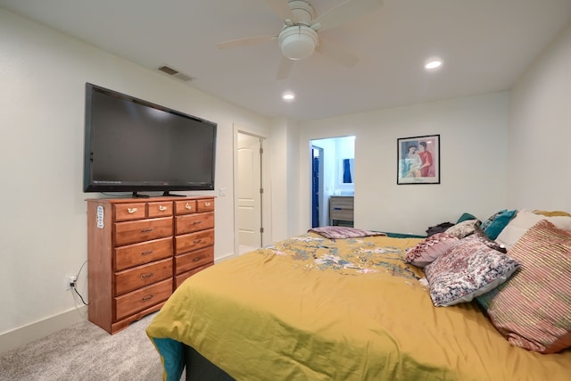 9613 County Road 4091, Scurry, TX 75158 - carpeted bedroom featuring baseboards, recessed lighting, ceiling fan, and connected bathroom