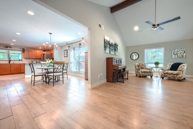 9613 County Road 4091, Scurry, TX 75158 - dining area with recessed lighting, a chandelier, a ceiling fan, light wood-type flooring, and baseboards