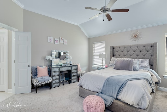 606 Labarre Ln, Bossier City, LA 71111 - carpeted bedroom with crown molding, vaulted ceiling, baseboards, and a ceiling fan