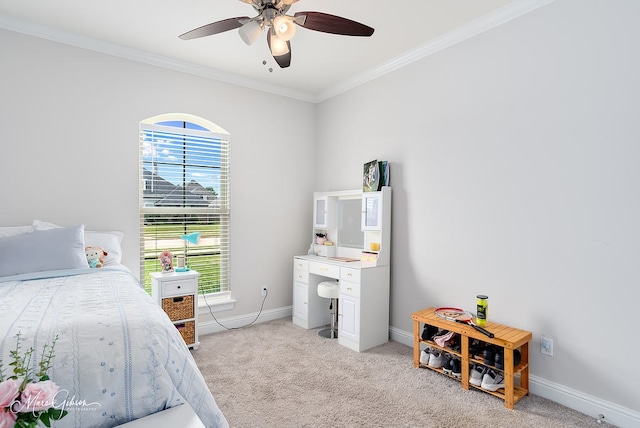 606 Labarre Ln, Bossier City, LA 71111 - bedroom with crown molding, light carpet, baseboards, and a ceiling fan