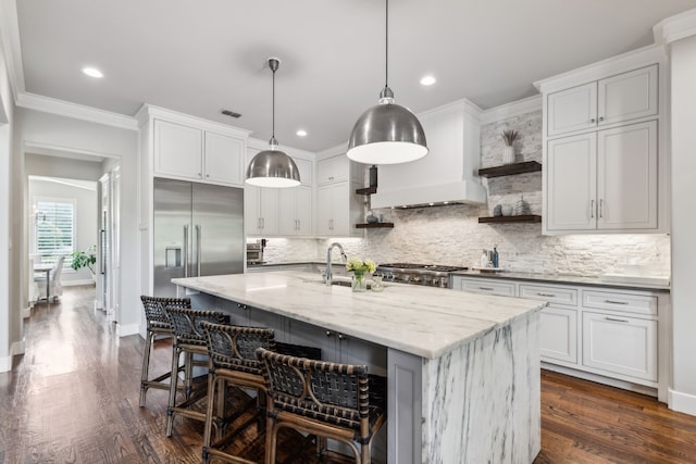 2509 Oak Bend Ct, Southlake, TX 76092 - kitchen with a sink, backsplash, recessed lighting, white cabinetry, and ornamental molding