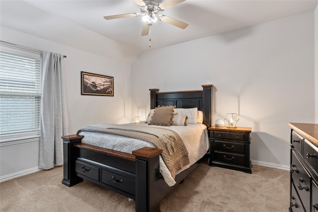 2529 Solomons Pl, Wylie, TX 75098 - bedroom with light colored carpet, baseboards, ceiling fan, and vaulted ceiling