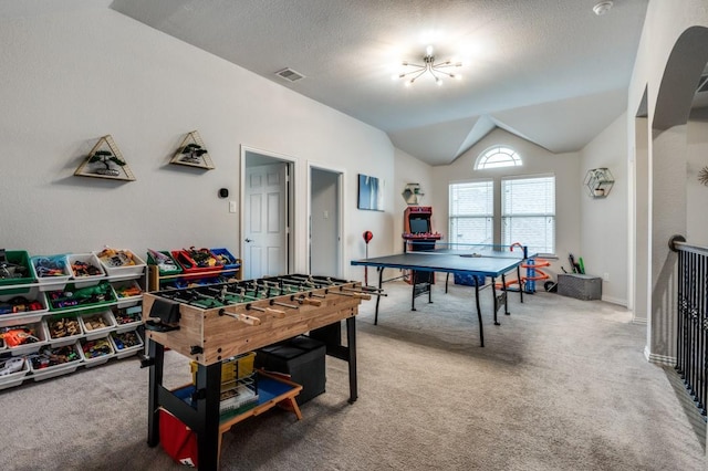 249 Noble Nest Dr, Midlothian, TX 76065 - rec room with lofted ceiling and carpet flooring