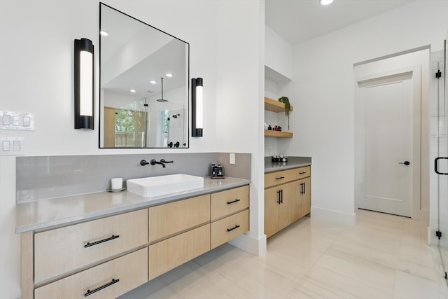 5913 Preston Way, Colleyville, TX 76034 - full bath with a stall shower, vanity, and recessed lighting