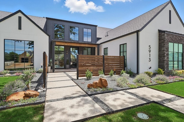 5913 Preston Way, Colleyville, TX 76034 - contemporary home with roof with shingles and stucco siding