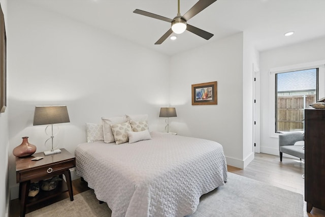 5913 Preston Way, Colleyville, TX 76034 - bedroom featuring light wood-style floors, baseboards, recessed lighting, and ceiling fan