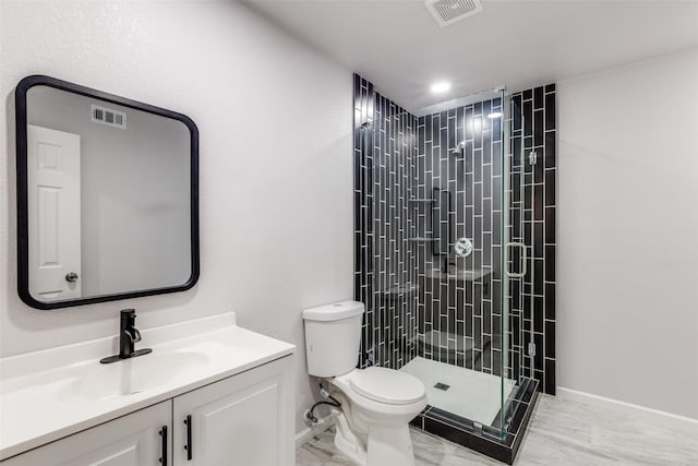 3321 NW 31st St, Fort Worth, TX 76106 - bathroom featuring a shower stall, vanity, toilet, and baseboards