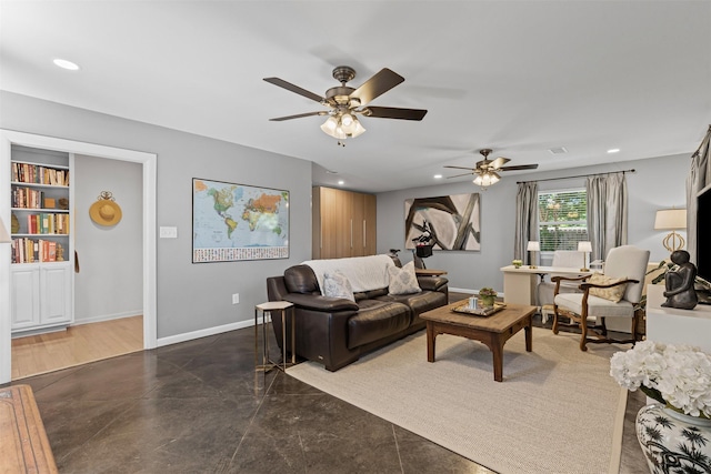 4304 Warnock Ct, Fort Worth, TX 76109 - living room with recessed lighting, ceiling fan, and baseboards
