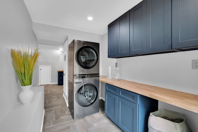 1015 S Lowrance Rd, Pecan Hill, TX 75154 - laundry area with estacked washer and dryer, cabinet space, and recessed lighting