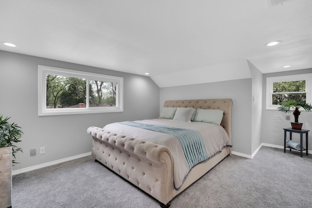 1015 S Lowrance Rd, Pecan Hill, TX 75154 - bedroom featuring carpet floors, recessed lighting, multiple windows, baseboards, and vaulted ceiling