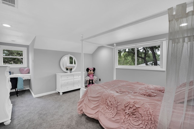 1015 S Lowrance Rd, Pecan Hill, TX 75154 - bedroom featuring carpet floors, multiple windows, baseboards, lofted ceiling, and recessed lighting