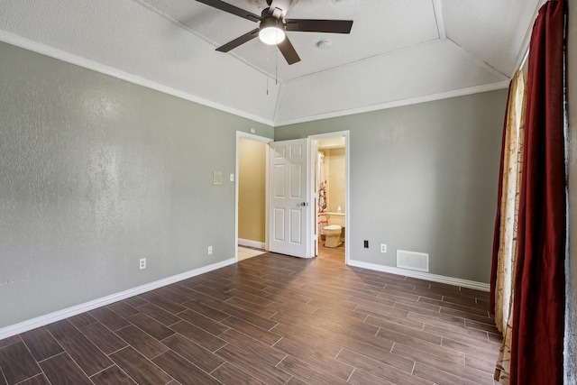 906 Greenbriar Ln, Duncanville, TX 75137 - empty room with a ceiling fan, wood finished floors, baseboards, a smoke detector, and lofted ceiling