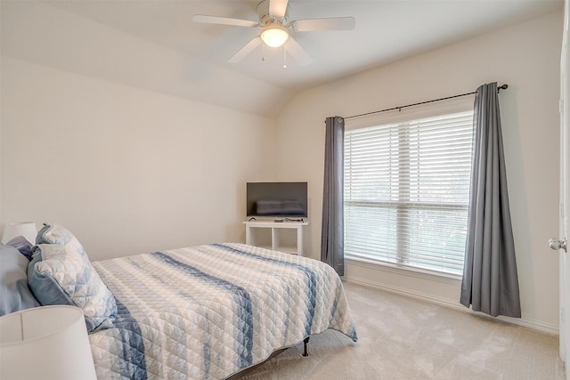 7200 Paso Verde Dr, Fort Worth, TX 76131 - bedroom featuring light carpet, baseboards, vaulted ceiling, and a ceiling fan