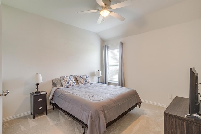 7200 Paso Verde Dr, Fort Worth, TX 76131 - bedroom with light carpet, baseboards, vaulted ceiling, and a ceiling fan