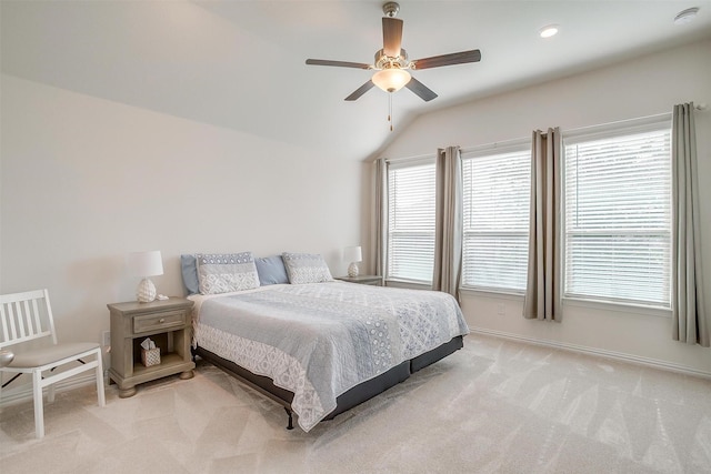 7200 Paso Verde Dr, Fort Worth, TX 76131 - bedroom featuring light carpet, lofted ceiling, baseboards, and a ceiling fan