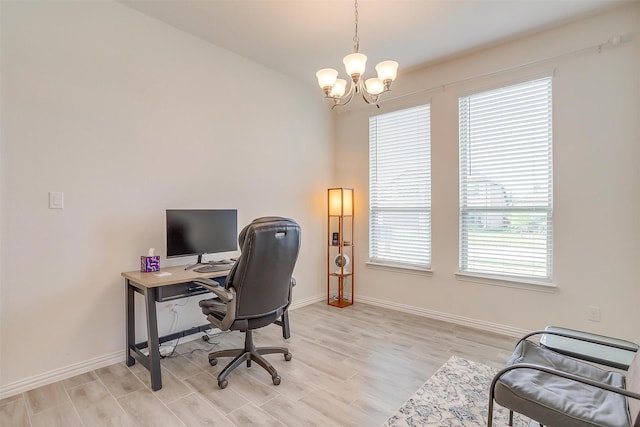 7200 Paso Verde Dr, Fort Worth, TX 76131 - office area with a chandelier, light wood-style floors, and baseboards