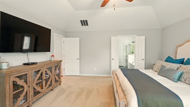 2813 Chestnut Ln, Melissa, TX 75454 - bedroom with lofted ceiling, light carpet, baseboards, and ceiling fan