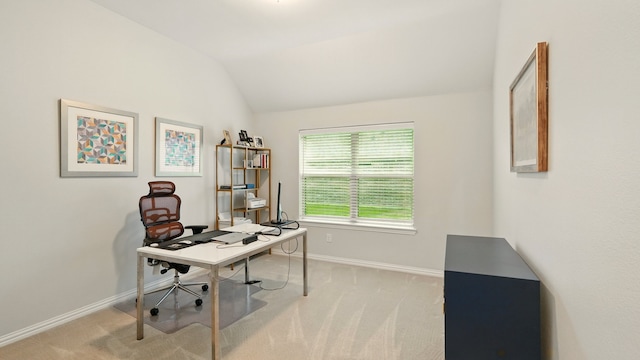 2813 Chestnut Ln, Melissa, TX 75454 - carpeted home office with baseboards and lofted ceiling