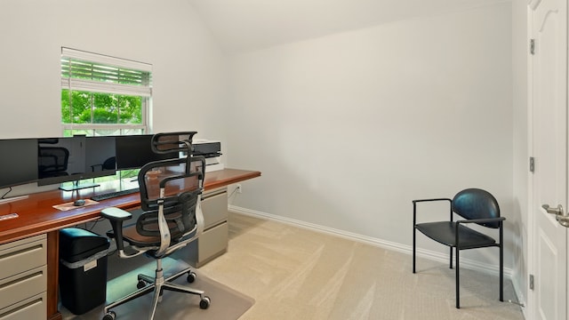 2813 Chestnut Ln, Melissa, TX 75454 - office space featuring vaulted ceiling, light colored carpet, and baseboards