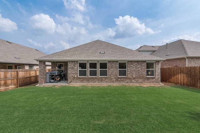 10213 Plumlee Ln, Aubrey, TX 76227 - back of house with roof with shingles, brick siding, and a patio area
