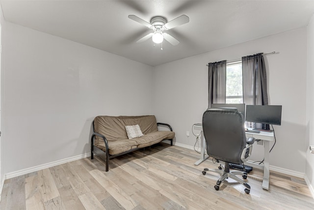 1900 Clear Creek Dr, Little Elm, TX 75068 - office with ceiling fan, light wood-style flooring, and baseboards