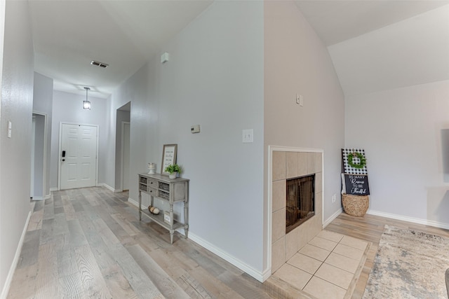 1900 Clear Creek Dr, Little Elm, TX 75068 - corridor with light wood-style floors, baseboards, and vaulted ceiling