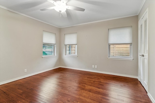 133 Lakeridge Dr, Dallas, TX 75218 - unfurnished bedroom featuring wood finished floors, ornamental molding, and ceiling fan