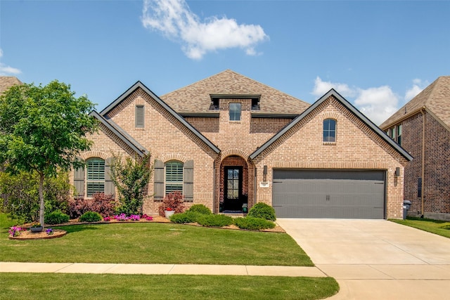 3717 Silver Birch Dr, Mckinney, TX 75071 - view of front of home with brick siding, a front lawn, concrete driveway, and a shingled roof