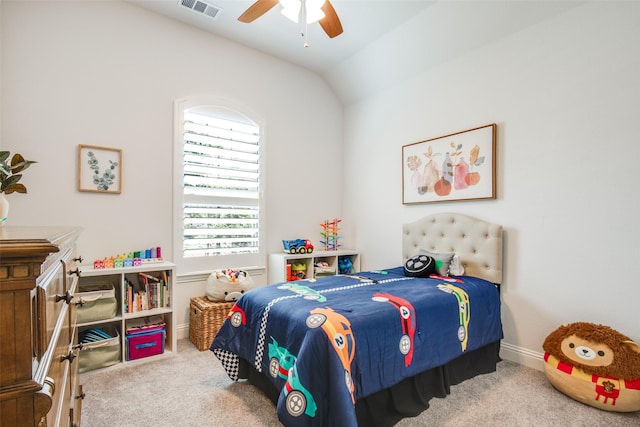 3717 Silver Birch Dr, Mckinney, TX 75071 - carpeted bedroom featuring vaulted ceiling, baseboards, and ceiling fan