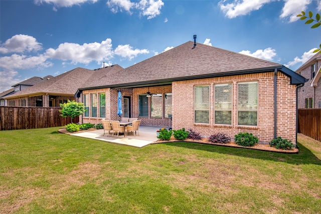 3717 Silver Birch Dr, Mckinney, TX 75071 - rear view of property with brick siding, a shingled roof, ceiling fan, and a patio