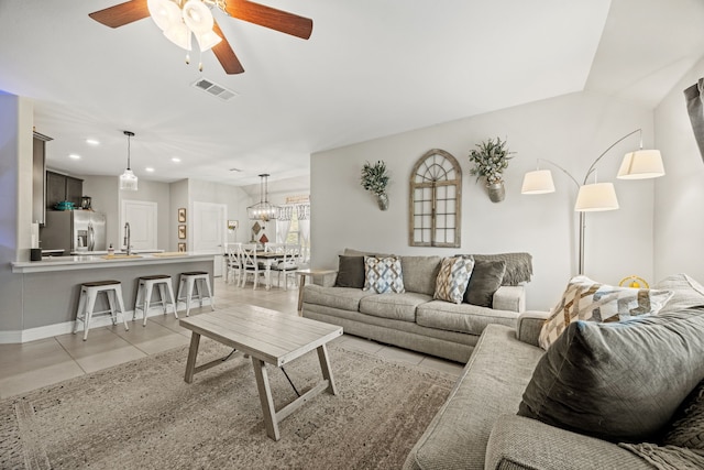 11013 Cobalt Dr, Aubrey, TX 76227 - living room featuring ceiling fan, light tile patterned floors, and recessed lighting