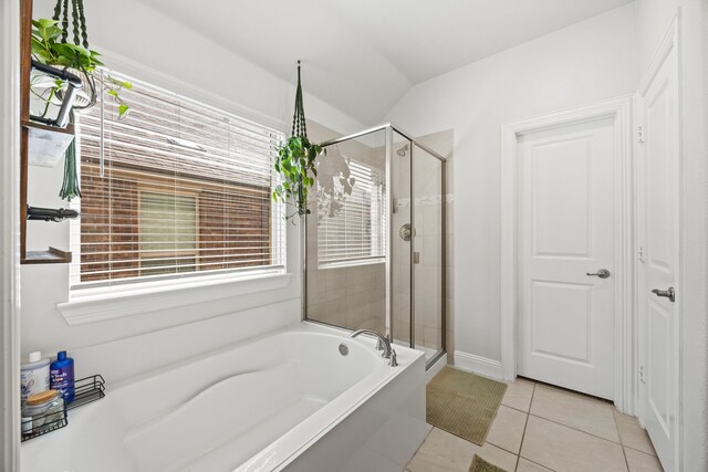 11013 Cobalt Dr, Aubrey, TX 76227 - bathroom featuring a garden tub, a stall shower, and tile patterned floors