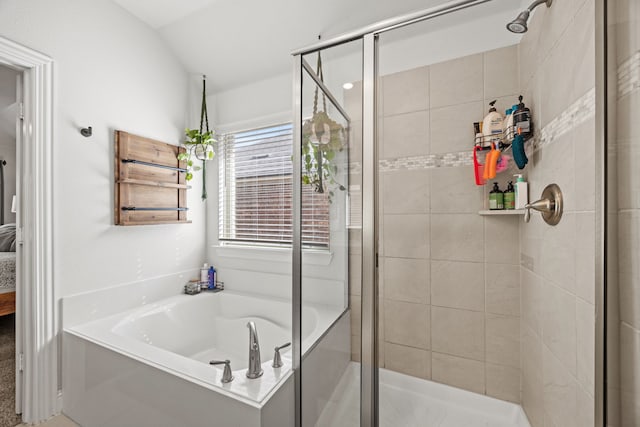 11013 Cobalt Dr, Aubrey, TX 76227 - full bath featuring a shower stall, a garden tub, and vaulted ceiling