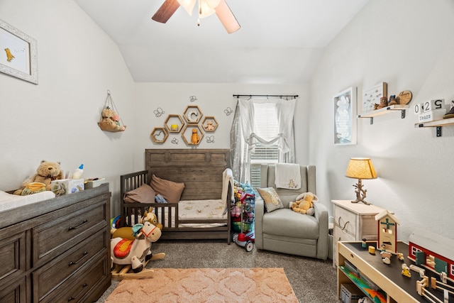 11013 Cobalt Dr, Aubrey, TX 76227 - bedroom with carpet, lofted ceiling, and a ceiling fan