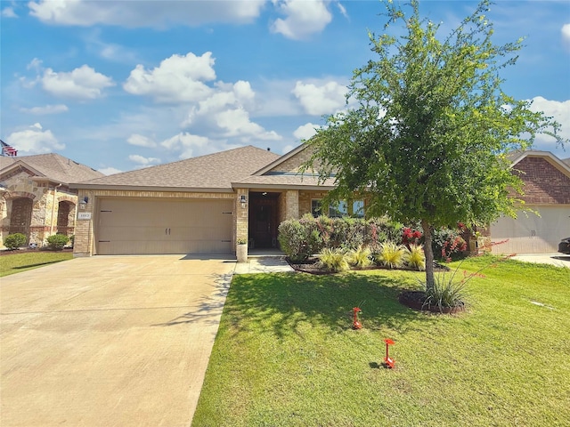 11013 Cobalt Dr, Aubrey, TX 76227 - view of front facade featuring driveway, an attached garage, a front yard, and brick siding
