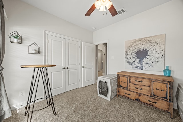 11013 Cobalt Dr, Aubrey, TX 76227 - bedroom with carpet, a closet, arched walkways, and ceiling fan