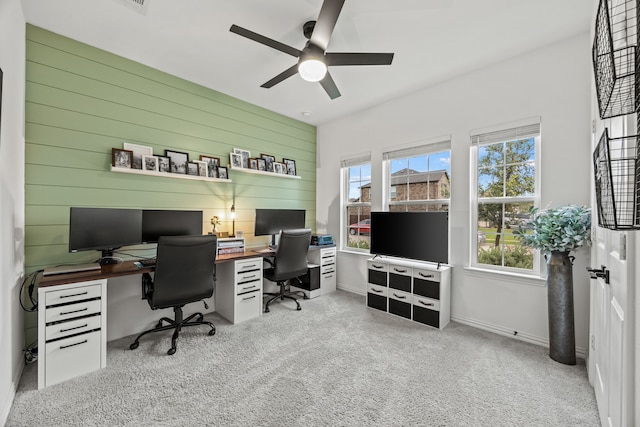 1224 Caprock Dr, Forney, TX 75126 - carpeted office space with a ceiling fan and wood walls