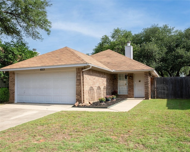 8713 Sabinas Trl, Fort Worth, TX 76118 - single story home with brick siding, an attached garage, concrete driveway, a chimney, and a shingled roof