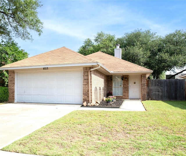 8713 Sabinas Trl, Fort Worth, TX 76118 - single story home with brick siding, a garage, a chimney, driveway, and roof with shingles