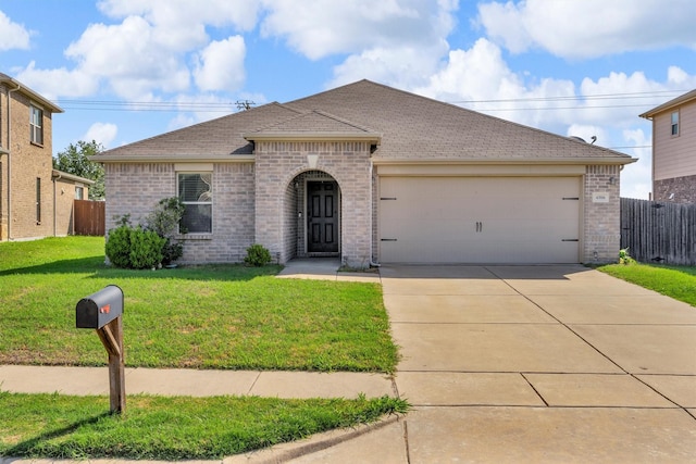 4506 Maplewood Ave, Balch Springs, TX 75180 - french country home featuring brick siding, concrete driveway, an attached garage, and roof with shingles