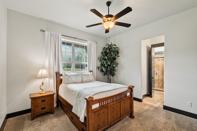 215 Thornhill Cir, Double Oak, TX 75077 - bedroom with light carpet, baseboards, and a ceiling fan