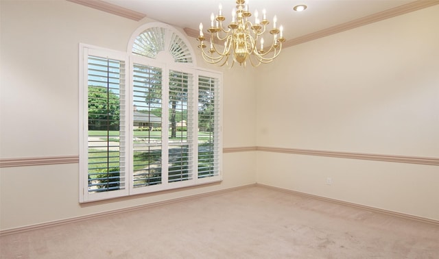 332 Diamond Oaks Dr, Hudson Oaks, TX 76087 - carpeted empty room with plenty of natural light, a chandelier, ornamental molding, and baseboards