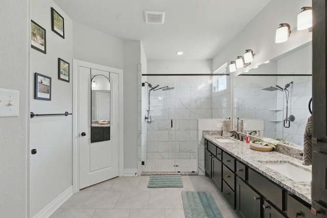 3385 Dps Tower Rd, Perrin, TX 76486 - full bath with double vanity, a stall shower, and tile patterned floors