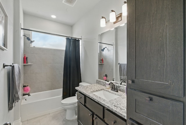 3385 Dps Tower Rd, Perrin, TX 76486 - full bathroom featuring tile patterned floors, vanity, and shower / tub combo with curtain