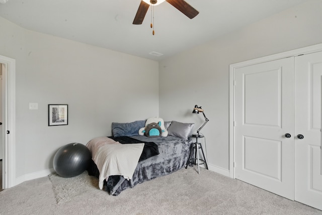 3385 Dps Tower Rd, Perrin, TX 76486 - bedroom featuring carpet, a closet, and a ceiling fan