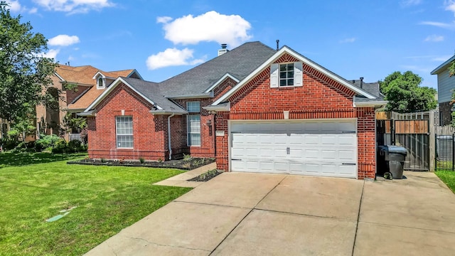 5709 Courtney Cir, Haltom City, TX 76137 - traditional-style home with brick siding, driveway, a shingled roof, and a chimney