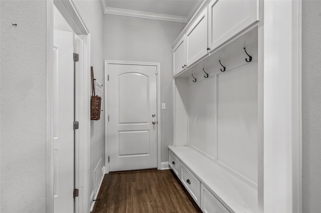 386 Cavitt Ct, Robinson, TX 76706 - mudroom featuring ornamental molding and dark wood finished floors