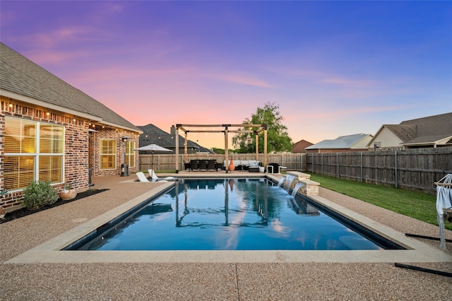 386 Cavitt Ct, Robinson, TX 76706 - pool at dusk featuring a fenced backyard and a patio
